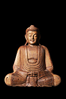 Statue of wooden Buddha sitting. - Nugene Chiang