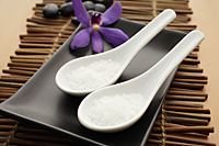 Spa still life with salt in spoons. - Nugene Chiang