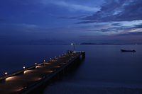 pier on the ocean with lights - Alex Mares-Manton